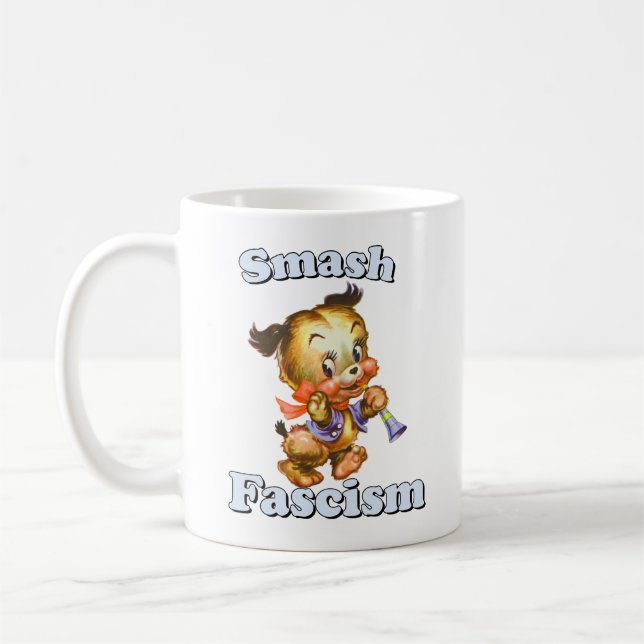 Cute Retro Puppy - Smash Fascism Kaffemugg (Vänster)
