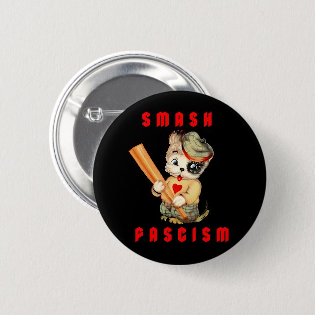 Cute Retro Puppy - Smash Fascism Knapp (Framsida & baksida)
