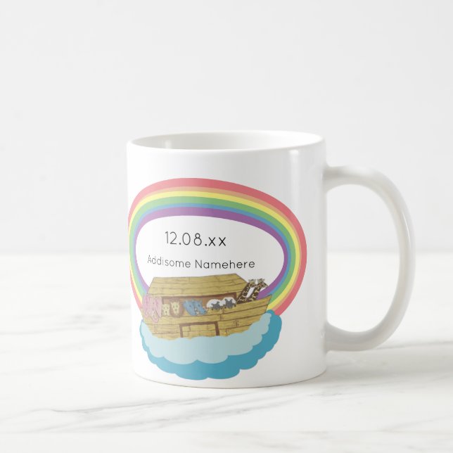 Cute retro Rainbow Noahs Ark på White Kaffemugg (Höger)