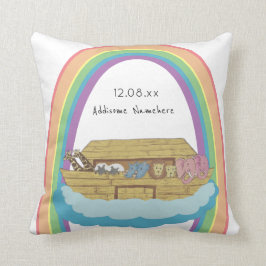 Cute retro Rainbow Noahs Ark på White Kudde