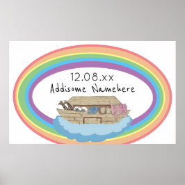 Cute retro Rainbow Noahs Ark på White Poster