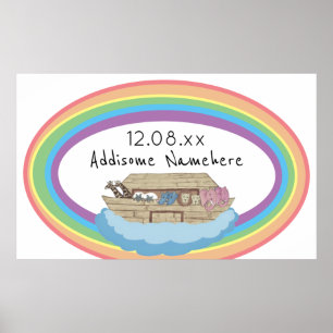 Cute retro Rainbow Noahs Ark på White Poster