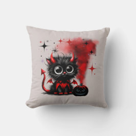 Cute Retro Red-Black Wide Eyed Kitten Halloween Kudde