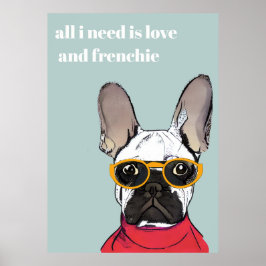 Cute Retro Red Fransk Bulldog med nyglasögon Poster