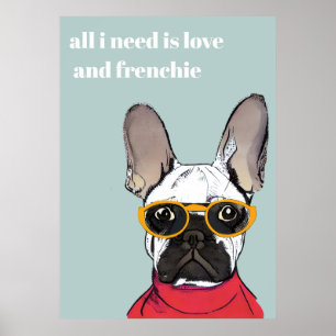 Cute Retro Red Fransk Bulldog med nyglasögon Poster