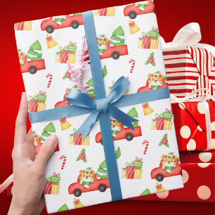 Cute Retro Red Lastbil och Tiger jul Presentpapper