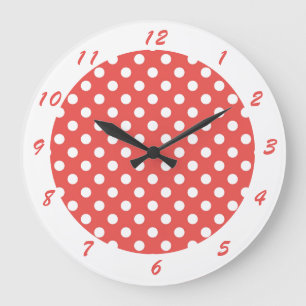 Cute Retro Red White Polka-punkt Stor Klocka