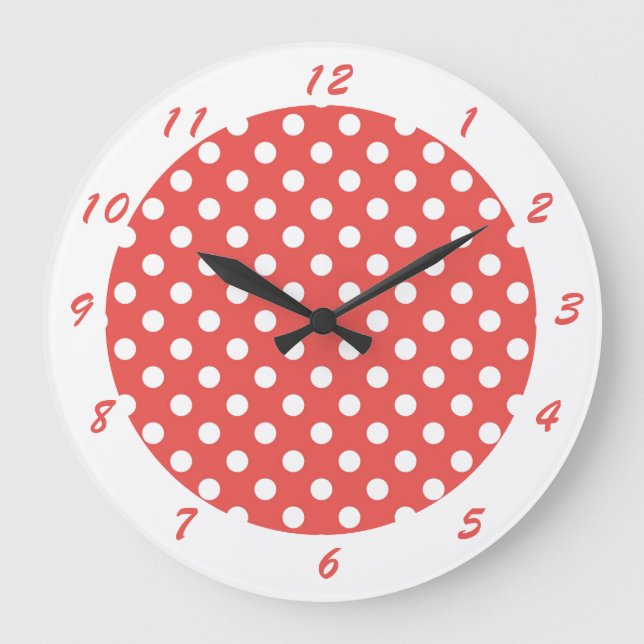 Cute Retro Red White Polka-punkt Stor Klocka (Framsida)