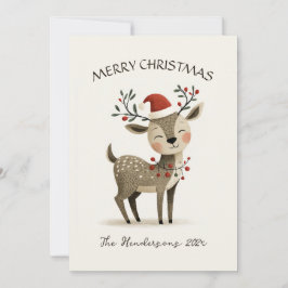 Cute Retro Reindeer Christmas Card Julkort
