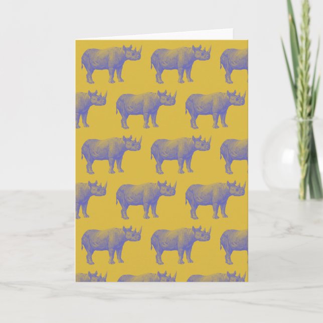 Cute Retro Rhino Rhinoceros Mönster Gult Blank Kort (Framsida)
