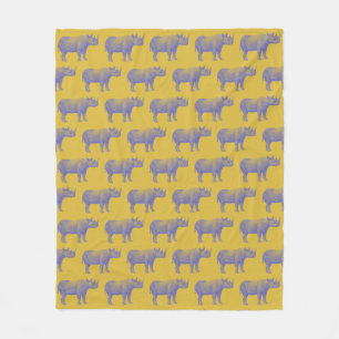 Cute Retro Rhino Rhinoceros Mönster Gult Lila Fleecefilt
