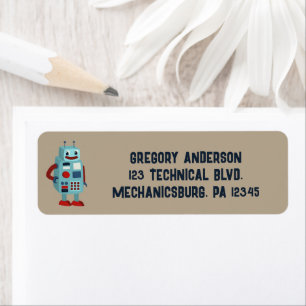 Cute Retro Robot Anpassningsbar Returadress Etikett