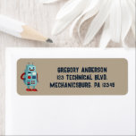 Cute Retro Robot Anpassningsbar Returadress Returadress Etikett<br><div class="desc">Returetiketterna har en söt illustration av en stil-robot i ljusblått och ditt namn och adress i marinblå bokstäver som ställs in mot en brant färgad bakgrund.</div>