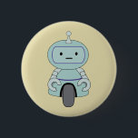 Cute Retro Robot Illustration Knapp<br><div class="desc">Cute och vänlig robot. Den här beundransvärda lilla robotsnubben har en antenn ovanpå sitt huvud och ett handfullt hjul vid grund för flytta runt. Hans arm har gripit med små klämmor för greppet på sak och har ett typiskt robotuttryckslöst ansikte. Har en reflexfläkt.</div>