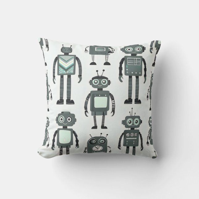 Cute Retro Robot Mönster Dekorativ kudde (Framsida)