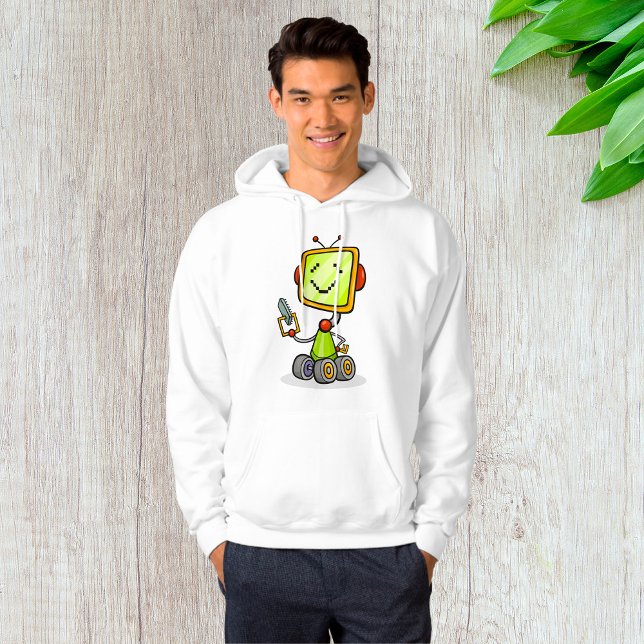 Cute Retro Robot Tecknad Roligt AI Tech Digital Ar Hoodie (Skapare uppladdad)