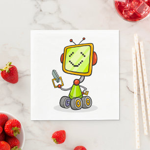 Cute Retro Robot Tecknad Roligt AI Tech Digital Ar Pappersservett
