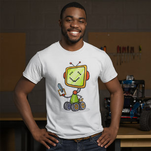 Cute Retro Robot Tecknad Roligt AI Tech Digital Ar T Shirt