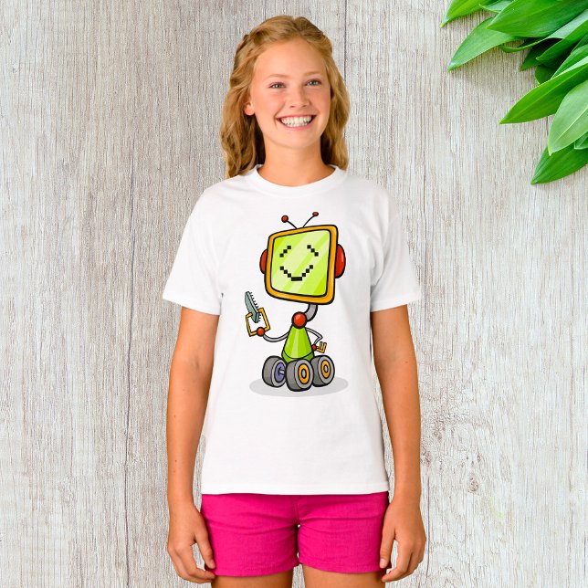 Cute Retro Robot Tecknad Roligt AI Tech Digital Ar T Shirt (Skapare uppladdad)