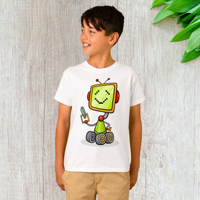Cute Retro Robot Tecknad Roligt AI Tech Digital Ar T Shirt (Skapare uppladdad)