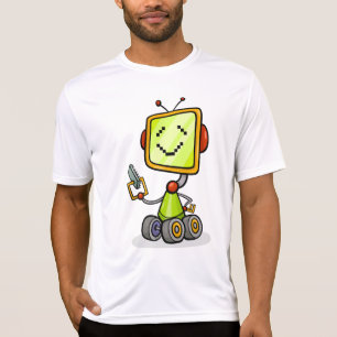 Cute Retro Robot Tecknad Roligt AI Tech Digital Ar Tee Shirt