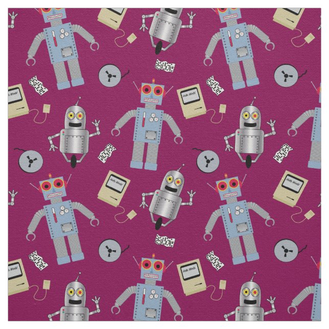 Cute Retro Robots and Computers Tyg (Provkarta)