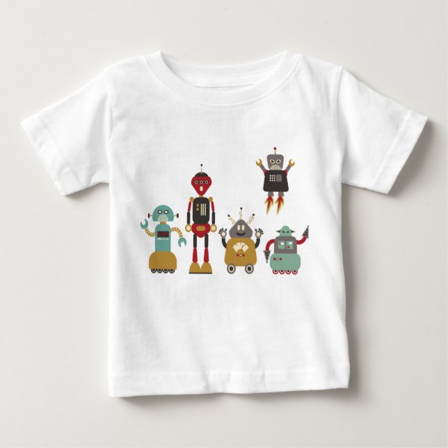 Cute Retro Robots Kids T-Shirt (Framsida)