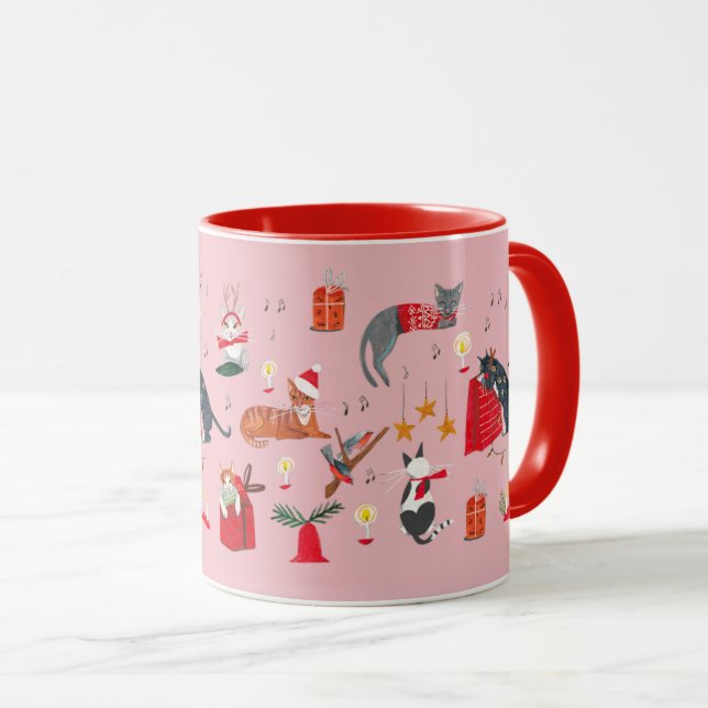 Cute retro rosa jul mönster Mugg (Framsida höger)