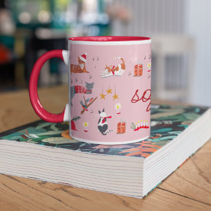 Cute retro rosa jul mönster mugg