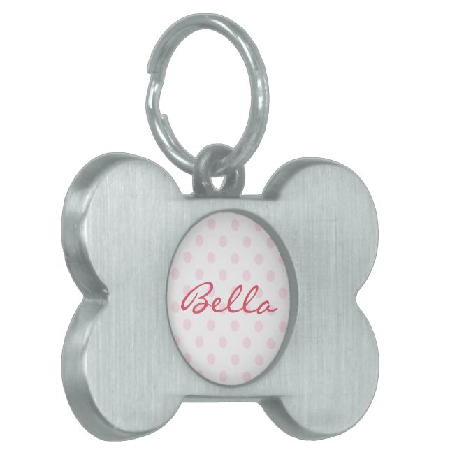 Cute Retro Rosa Polka dots Cat Hund Kattunge Valp  ID-bricka Husdjur (Vänstra Framsidan)