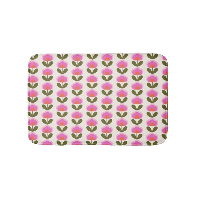 Cute Retro Rosa Scandinavian Flower Art Mönster Badrumsmatta (Framsidan)