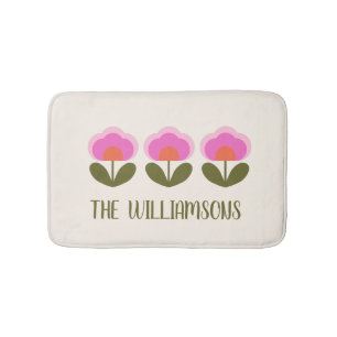 Cute Retro Rosa Scandinavian Flower Personlig Badrumsmatta