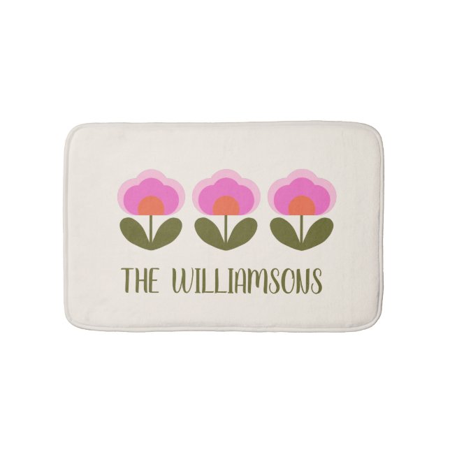 Cute Retro Rosa Scandinavian Flower Personlig Badrumsmatta (Framsidan)