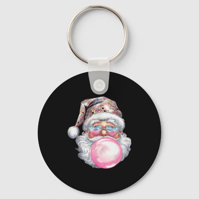 Cute Retro Santa Christmas Blowing Bubble Gum Vint Nyckelring (Framsida)