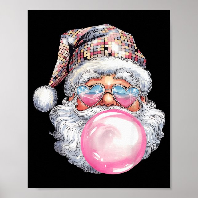 Cute Retro Santa Christmas Blowing Bubble Gum Vint Poster (Framsidan)