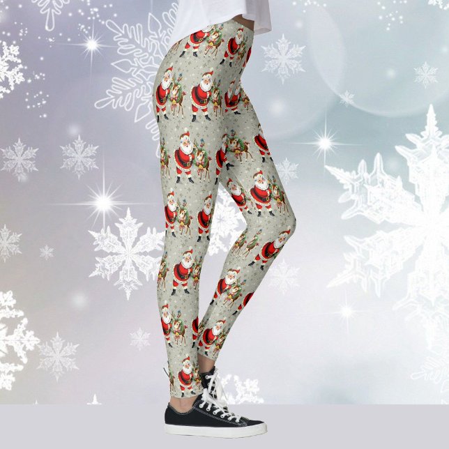 Cute Retro Santa och Renare jul Leggings (Skapare uppladdad)