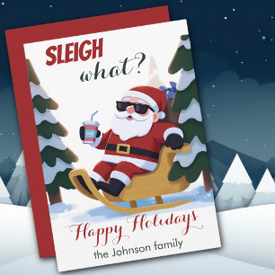 Cute Retro Santa och Sleigh-julkort Julkort