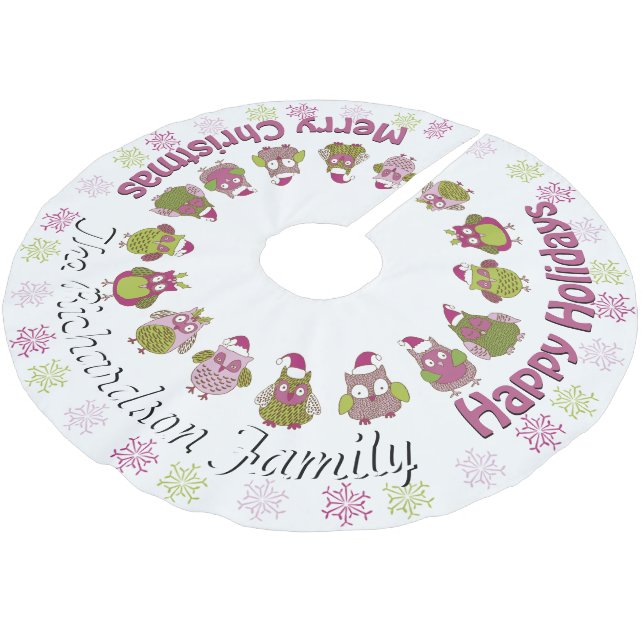 Cute Retro Santa Uggla Ditt namn här Träd Skirt Julgransmatta Borstad Polyester (Vinklad)