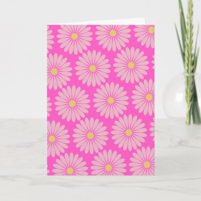 Cute Retro Scandinavian Flower Mönster Rosa Blank Kort (Framsida)