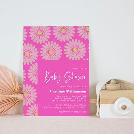 Cute Retro Scandinavian Flower Rosa Baby Shower Inbjudningar