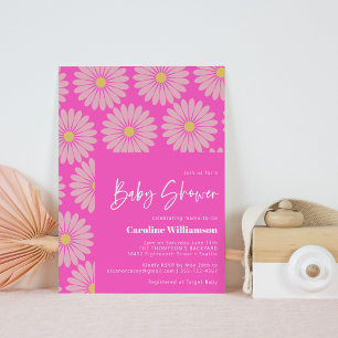 Cute Retro Scandinavian Flower Rosa Baby Shower Inbjudningar