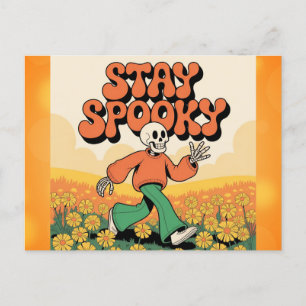 Cute Retro Skeleton Stanna på spoky Halloween Vykort