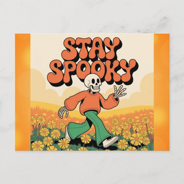 Cute Retro Skeleton Stanna på spoky Halloween Vykort (Framsida)