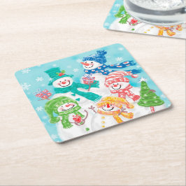 Cute Retro Snögubbe jul Underlägg Papper Kvadrat