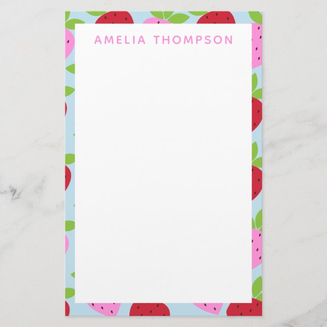 Cute Retro Strawberry Fruit Mönster Personlig Brevpapper (Framsida)