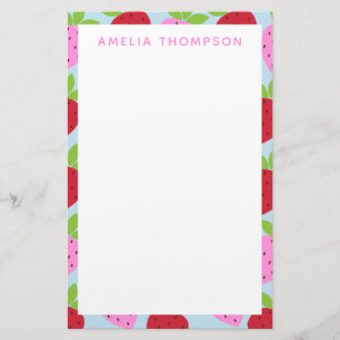 Cute Retro Strawberry Fruit Mönster Personlig Brevpapper