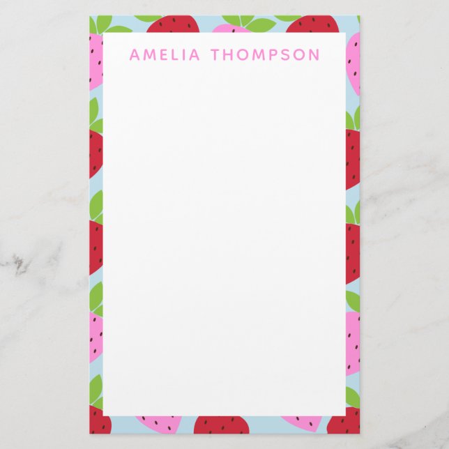 Cute Retro Strawberry Fruit Mönster Personlig Brevpapper (Framsida)