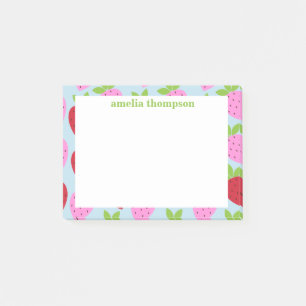 Cute Retro Strawberry Fruit Mönster Personlig Post-it Block