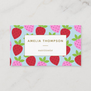 Cute Retro Strawberry Fruit Mönster Personlig Visitkort