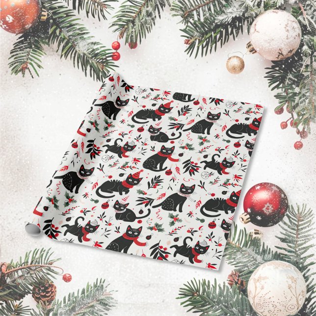 Cute Retro Svarta katter jul Presentpapper (Cute Black Cats Christmas Wrapping Paper roll)